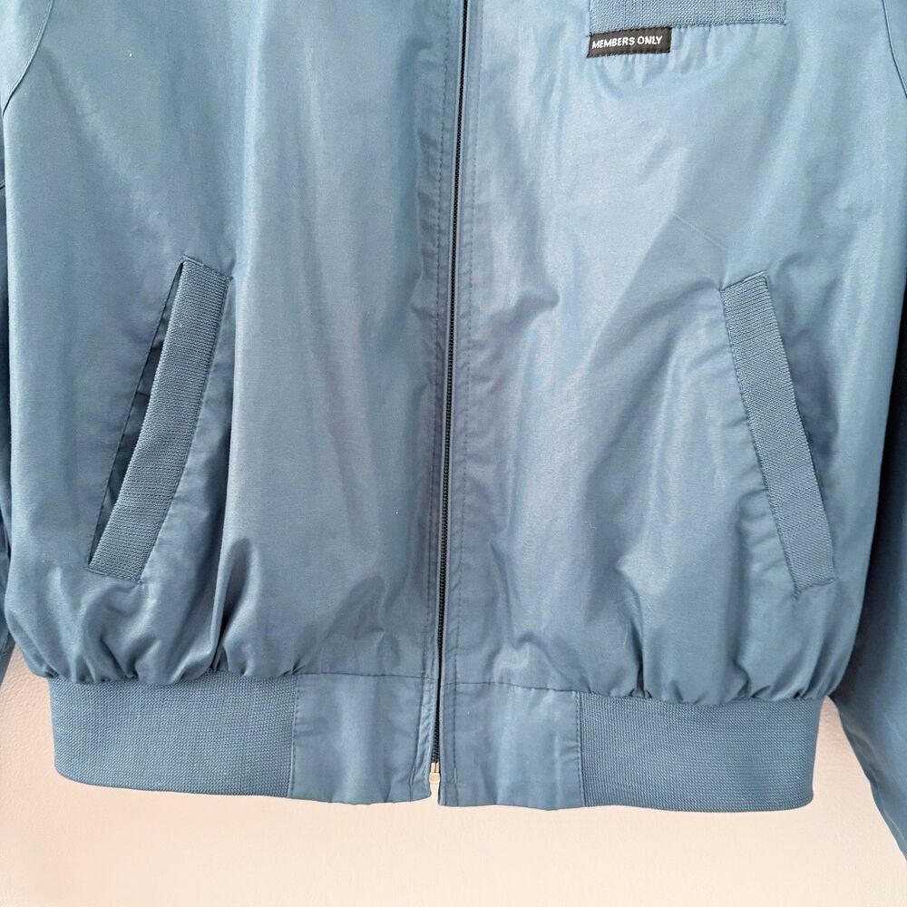 Vtg Members Only Cafe Racer Teal Blue Green Full Zip Bomber Jacket 44 L Large - Picture 14 of 16